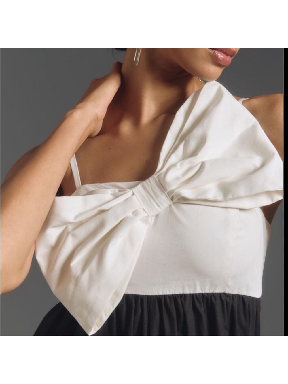 Anthropologie Hutch Wide Leg Jumpsuit Black and White One-Shoulder Bow Detail